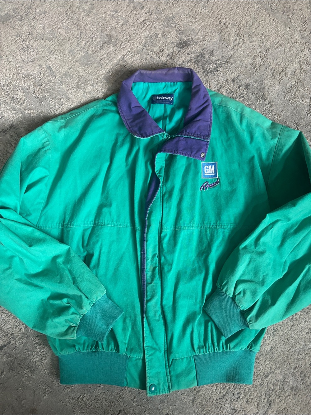 VINTAGE 80-90s Hollowayw GM Racing Teal and Purple Bomber Jacket